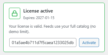 Super XML license sidebar: Add License and Activate